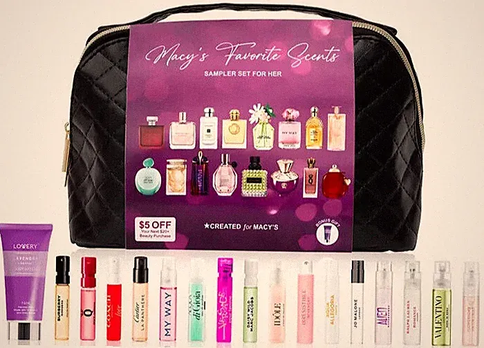 18 Pc NEW Women Luxury Fragrance Sample Vial Set+ Luxury Leather Bag, No GC, NIB
