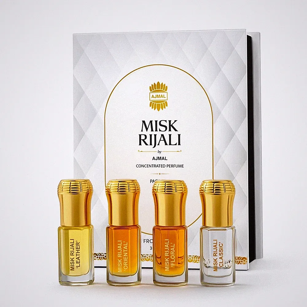 Ajmal Misk Rijali Gift Set Unisex Perfume Oil 4x3ml Leather Floral Oriental