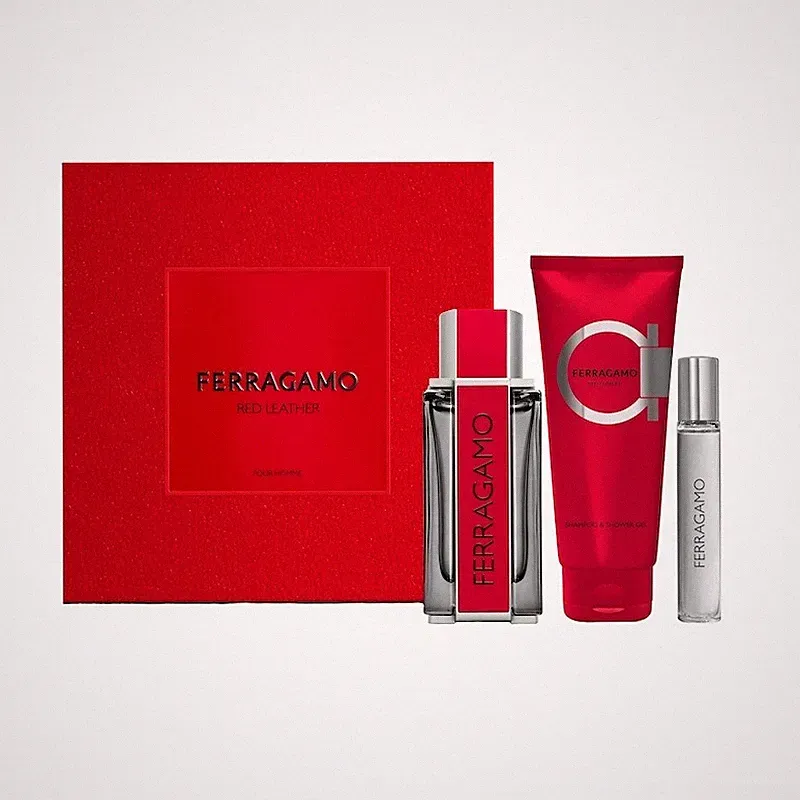 Salvatore Ferragamo Men's Red Leather 3pcs EDP Gift Set Fragrances 8052464899081