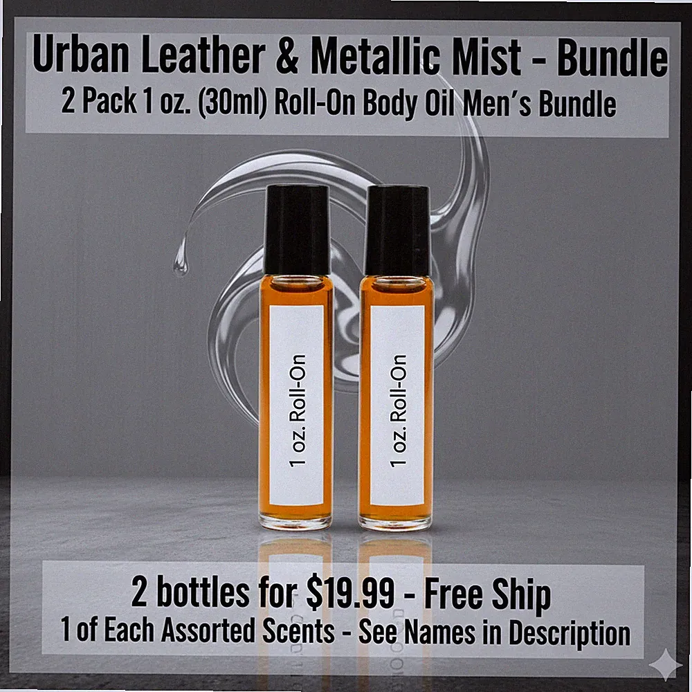 Urban Leather & Metallic Mist 2 Pack-30ML Men's Roll On Perfume Body Oil Bundle
