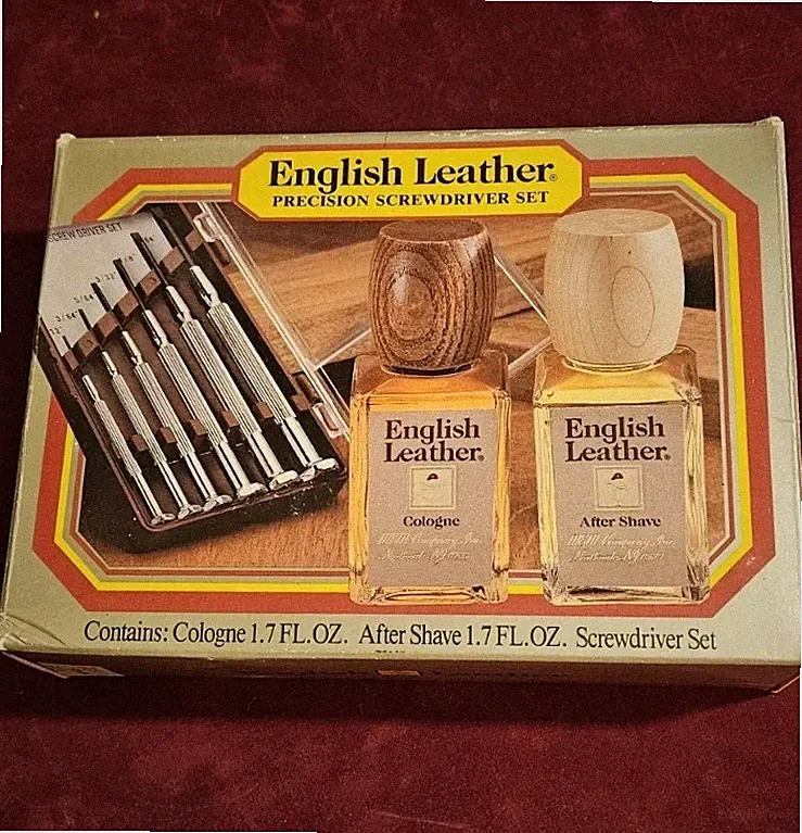 Vtg English Leather Gift Set Cologne After Shave Perfume & Precision Screwdriver